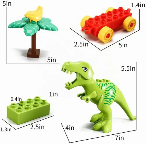 Vista 4 de Juguetes de bloques de construcción de dinosaurios, bloques de construcción con temática jurásica, con un tren de conteo, un gran T-rex y tres