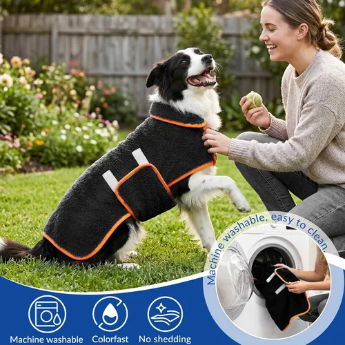 Vista 5 de Bienbee Albornoz para perro, súper absorbente para perros pequeños a Negro