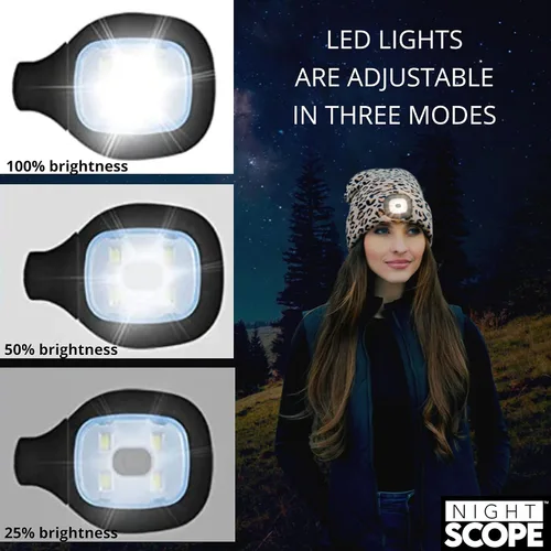 Vista 5 de Night Scope Rechargeable LED Warm Knit Beanie foe Women Men