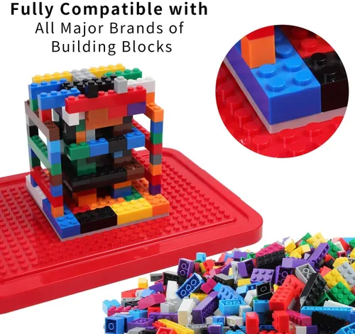 Vista 5 de burgkidz Premium Building Blocks Set: caja de almacenamiento con tapa de placa base 568-pcs set: 500 bricks/blocks, 14 shapes, 10 colors +