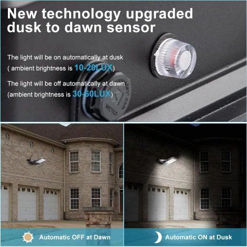 Vista 5 de Luz de inundación LED de 200 W para exteriores, 30000 lm, luz de estadio LED con fotocélula del anochecer al amanecer, IP65 AC100-277V iluminación