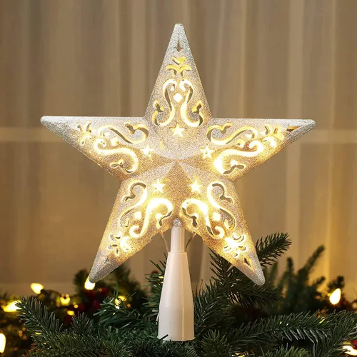 Vista 12 de BrizLabs Luces para la Punta del Árbol de Navidad, 9" con Enchufe, Luz de Estrella para la Copa del Árbol de Navidad, Certificado UL, 10 Luces