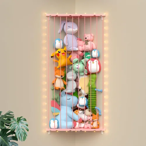 Vista 13 de Red de almacenamiento de animales de peluche de esquina – Soporte para animales de peluche con luces – Organizador de felpa colgante hamaca de Azul