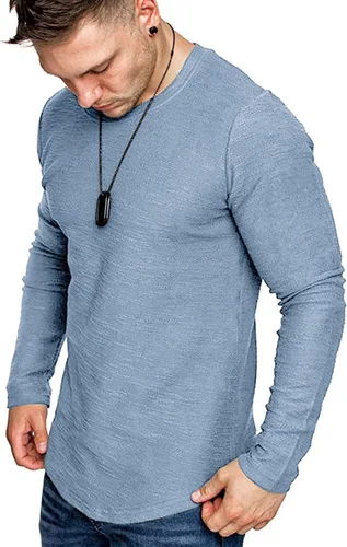 Vista 14 de Camiseta de Moda para Hombre, Camiseta Muscular de Gimnasio, Entrenamiento, Camiseta Atlética de Algodón, Camiseta Superior 240-azul