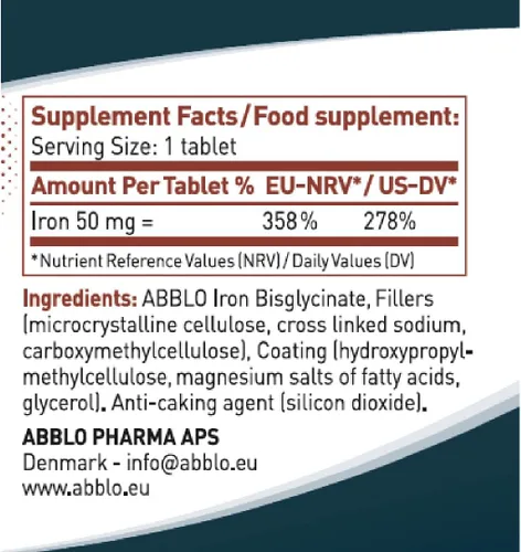Vista 2 de 50mg. BISGLYCINATE (100 unidades) ABBLO es suave para el estómago y se puede tomar con alimentos.