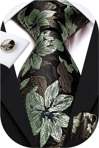 Vista 50 de Hi-Tie Conjunto de corbatas de seda con estampado paisley para hombre, pañuelo de bolsillo y gemelos, conjuntos de corbata formal para negocios a