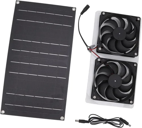 Vista 7 de Kit de ventiladores de panel solar, 100 W 12 V alimentado por energía solar, ventilador doble impermeable, ventilador de escape de bajo ruido