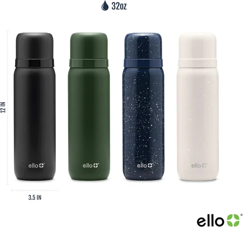 Vista 7 de Ello Therma - Termo aislado de acero inoxidable de 32 onzas para bebidas calientes y frías, con tapa a prueba de fugas y taza integrada, aislamiento