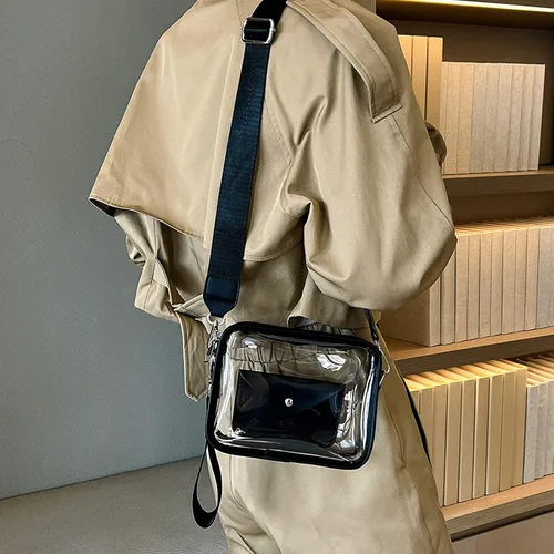 Vista 8 de Mini bolso cruzado transparente con monedero para mujer, aprobado por estadios, bolsa cuadrada de hombro Negro