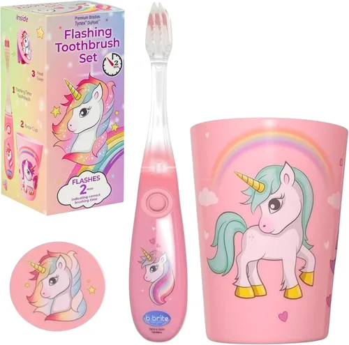 Vista 11 de Cepillo de dientes para niños de Lily's Home con temporizador intermitente y cerdas suaves, taza de enjuague y tapa - Divertido temporizador de 2