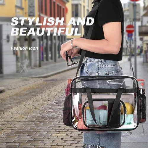 Vista 6 de Bolsas transparentes aprobadas para estadios, bolsa transparente + correa para el hombro, bolsa transparente grande