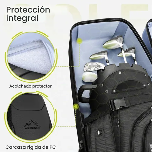 Vista 7 de Hard Case Golf Travel Bag with 4 Wheels - Full Length PC Hard Shell Design Negro clásico