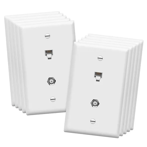 Vista 9 de Conector de tipo F para teléfono y CATV, más conectores hembra RJ11 con placas para pared, Blanco, 1