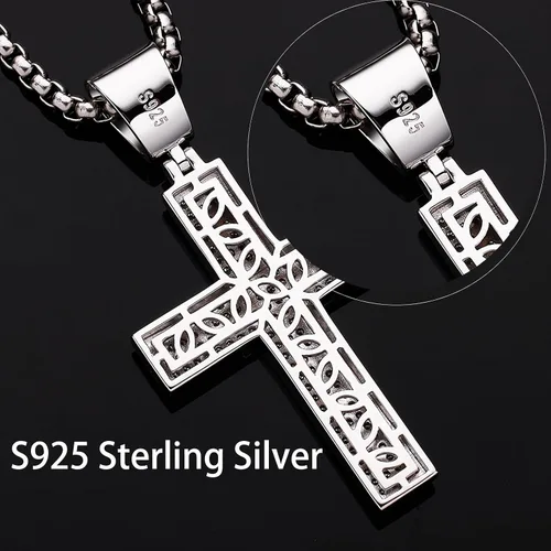 Vista 6 de HOLYCOME Colgante de cruz de moissanita helada para hombres, colgante de crucifijo de diamante de laboratorio para collar, plata de ley 925, joyería