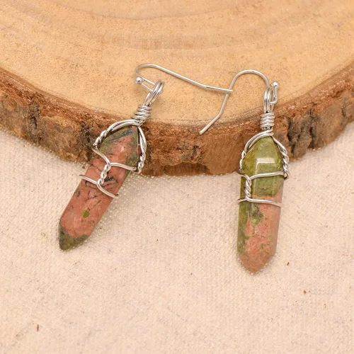 Vista 54 de Pendientes de cristal de punta envuelta en alambre de piedra pulida para mujer Reiki Energy Healing