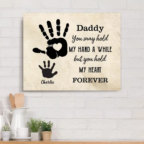 Vista 3 de GOSSBY Lienzo personalizado (1 niño) Daddy, You Hold My Hand For A While, But You Hold My Heart Forever Padre, regalos para papá, foto personalizada