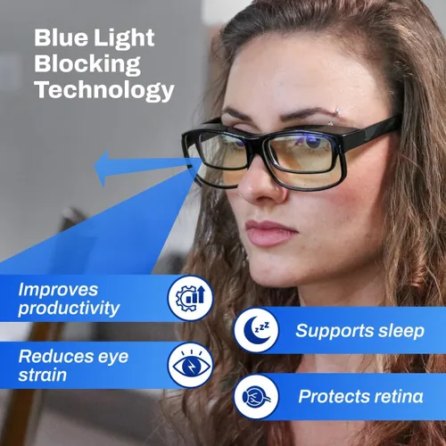 Vista 4 de DefenderShield Premium Fit-Over Blue Light Blocking Glasses - Superior Blocking from Gaming PC & Cell Phone Screen Glare.