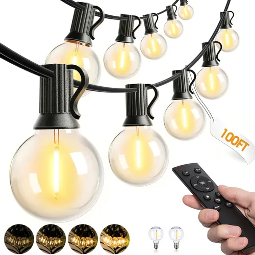 Vista 8 de addlon Tira de luces LED de 50 pies para exteriores, luces de patio G40 regulables con 27 bombillas inastillables para patio, casa, balcón