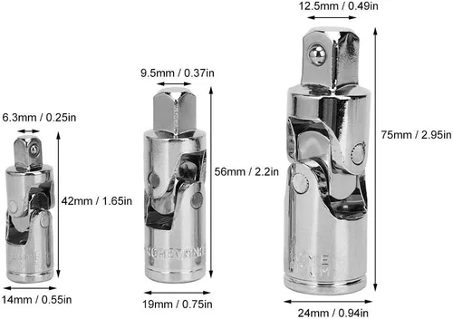 Vista 6 de Juego de 3 adaptadores de enchufe universal de acero templado de 1/4 pulgadas 3/8 pulgadas 1/2 pulgadas Kit de enchufe giratorio herramientas