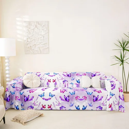 Vista 11 de Erosebridal Funda de sofá floral de 71 x 91 pulgadas, diseño de loto, antideslizante, acuarelas, diseño de hojas de flores azules, con pintura