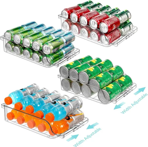 Vista 10 de Organizador de latas de soda ajustable de ancho transparente para refrigerador, dispensador de latas de soda expandible para cerveza, seltzer, Pop