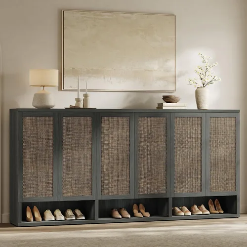 Vista 14 de SICOTAS Gabinete de almacenamiento de zapatos de ratán – Armarios modulares para zapatos con puerta alta y grande para almacenamiento de zapatos