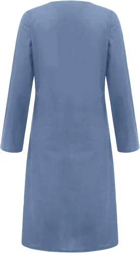 Vista 4 de LISTHA Henley - Vestido largo con cuello en V para mujer de manga larga de algodón y lino