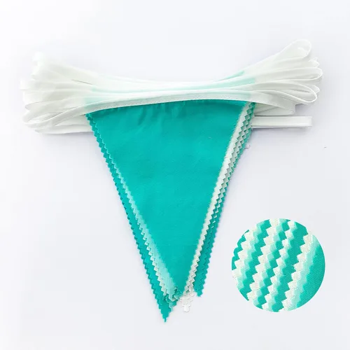 Vista 2 de Pancarta verde aguamarina de 32 pies para decoración de fiesta, bandera triangular, banderines de tela para boda, cumpleaños, compromiso, novia