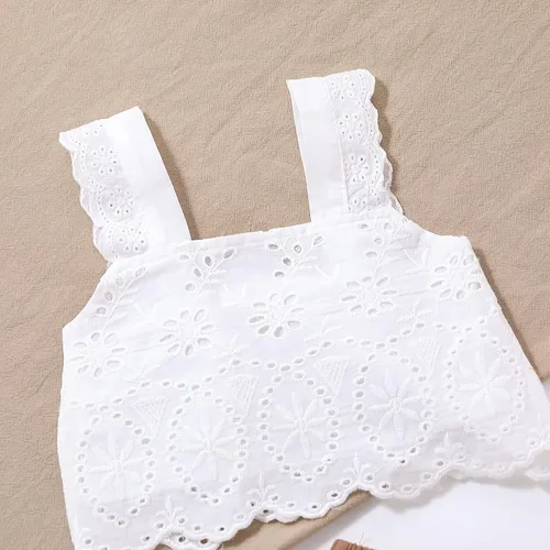 Vista 4 de mlpeerw Conjunto de ropa de verano para niñas pequeñas, sin mangas, chaleco superior + pantalones largos rectos, 2 piezas, 1-6 años, Encaje