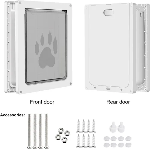 Vista 8 de CEESC Puerta grande para perros de hasta 100 libras, puerta resistente a la intemperie para gatos y perros, duradera, panel de cierre a presión