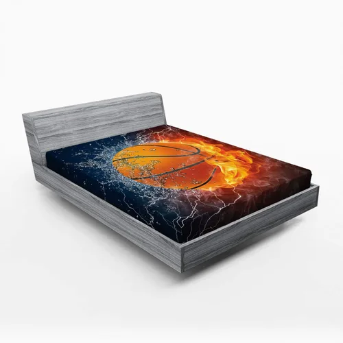 Vista 6 de Lunarable Sábana bajera deportiva, diseño de balón de baloncesto y salpicaduras de agua, funda de cama con bolsillo profundo elástico para mayor