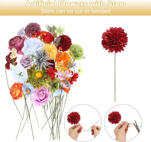 Vista 4 de PATIKIL Juego de cajas combinadas de flores artificiales, mezcla de seda con tallos de flores artificiales para ramos de bricolaje, decoración