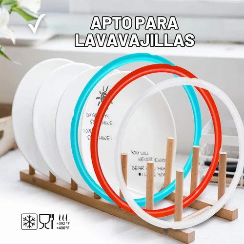 Vista 6 de Anillo sellador de silicona, pack de 3, azul cielo, cereza, y blanco transparente, para 5/6 cuarto de galón