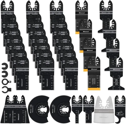 Vista 11 de Bionso Hoja de herramienta oscilante de titanio, 19 piezas, cuchillas multiherramienta universales profesionales para madera y metal, kits