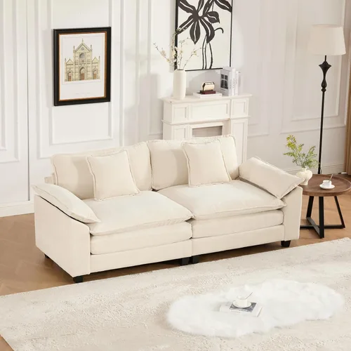 Vista 116 de Sofá seccional modular beige de 117.3", sofás seccionales grandes de 3 plazas para sala de estar, sofá nube oversized de tela chenille con otomana