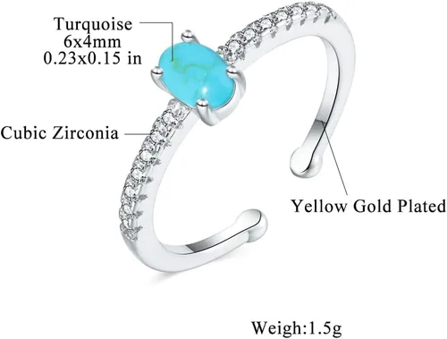 Vista 2 de CiNily Anillo de oro rosa de 14 quilates chapado en oro rosa turquesa ajustable para mujeres, adolescentes y niñas