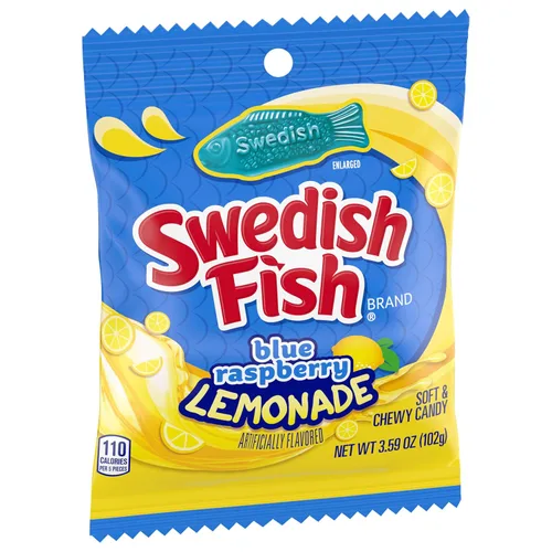 Vista 11 de SWEDISH FISH Caramelos suaves y masticables de limonada de frambuesa azul, caramelos a granel, bolsas de 12-3.59 onzas