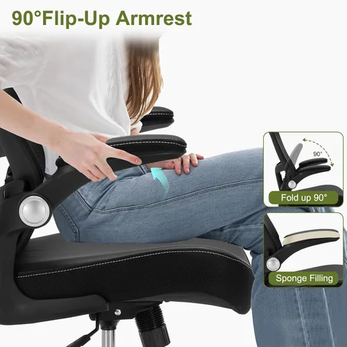 Vista 5 de Ergonomic PU Leather Office Chair, 400lbs Weight Capacity, Breathable Mesh Back, Adjustable Height & Flip-Up Arms, Heavy Duty Computer Desk Chair