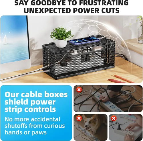 Vista 4 de Marbrasse Paquete de 3 cajas de organización de cables, caja organizadora de cables de malla metálica para cables de TV, ocultación eléctrica