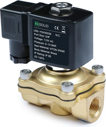 Vista 14 de U.S. Solid Válvula solenoide de latón de 1/2" -110V 120V AC, normalmente cerrada, válvula eléctrica de 10 bar para agua, aire, diesel