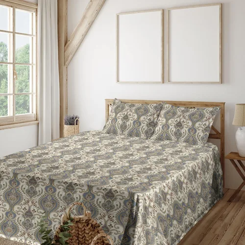 Vista 9 de Ambesonne Floral Sheet Set, Nature Themed Oversimplified Blossom Shaped Pattern Print Artwork, Fitted and Flat Sheet with Pillowcases Bedding Accent