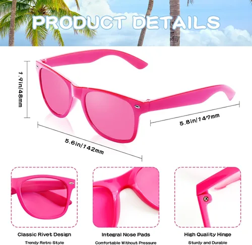 Vista 6 de Pibupibu 8 paquetes de gafas de sol al por mayor de color neón cuadrado retro estilo fiesta favores