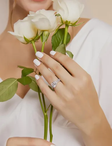Vista 4 de EAMTI - Juego de anillos de novia de plata de ley 925 de 2 quilates, anillos de compromiso de corte princesa de circonia cúbica para alianzas