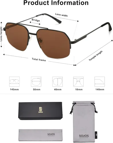 Vista 5 de SOJOS Trendy Aviator Sunglasses Mens Womens Retro Double Bridge Metal Frame Semi-Rimless Shades SJ1191