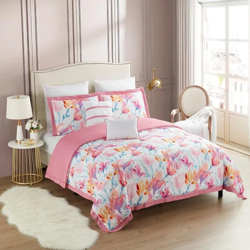 Vista 3 de Juego de edredón tamaño King de 7 piezas ultra suave con fundas de almohada, almohadas decorativas y fundas de almohada, King, Melrose