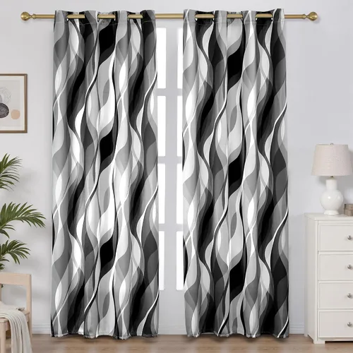 Vista 10 de weesire Cortinas modernas a rayas azules y grises, 50% bloqueo de luz, oscurecimiento con ojales, cortina azul para sala de estar, villa Azul-50%