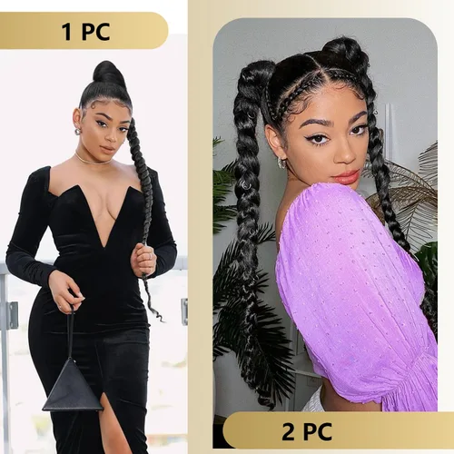 Vista 5 de WIGER Cola de caballo larga trenzada para mujeres negras de 34 pulgadas con cordón de ajuste, cola de caballo Yaki recta con clip, extensiones