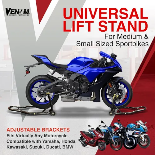 Vista 6 de Venom soporte de paleta frontal y trasera en combo para motocicleta deportiva, soporte para elevación de rueda, soporte de potrero en combo