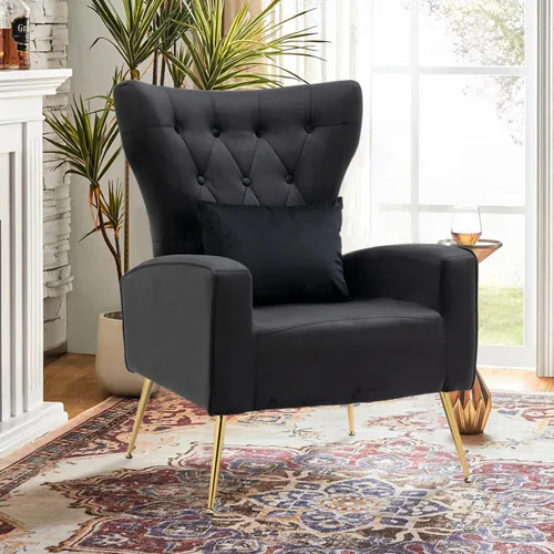 Vista 17 de Silla decorativa de terciopelo con respaldo abatible y cojín lumbar, sillón moderno para sala de estar/dormitorio, silla lateral de recepción