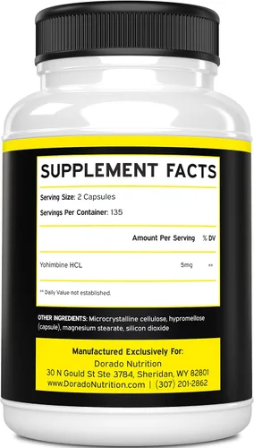 Vista 2 de Yohimbine HCL 5mg para hombres y mujeres (270 cápsulas) más potente que el polvo de corteza de Yohimbe - Garantía de calidad - Probado por terceros
